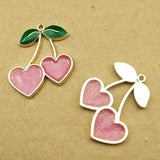 10pcs Enamel Heart Cherry Charm for DIY Jewelry Making