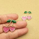10pcs Enamel Heart Cherry Charm for DIY Jewelry Making