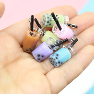 10Pcs Resin Pearl Milk Tea Bottle Charms Pendants DIY Decoration