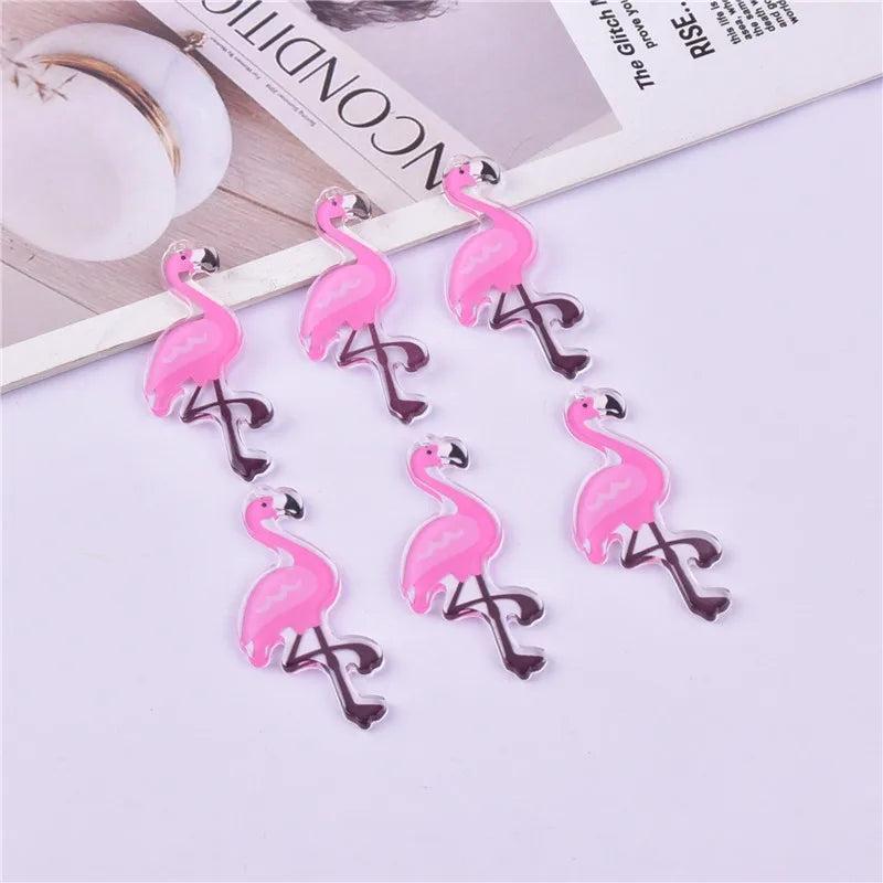 10pcs Pink Flamingo Earring Charms for DIY Jewelry Making