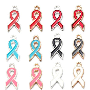 10pcs Breast Cancer Awareness Ribbon Pendant DIY Jewelry