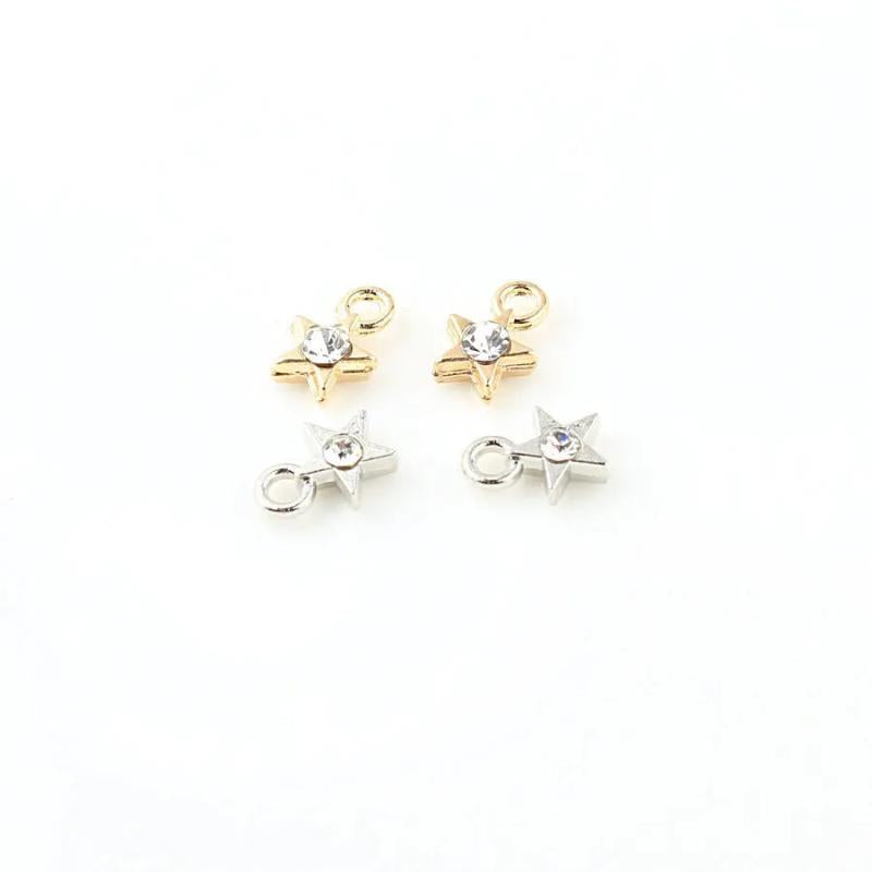 50PCS Charms Star Round Heart Shape With Rhinestone Pendants For Jewelry
