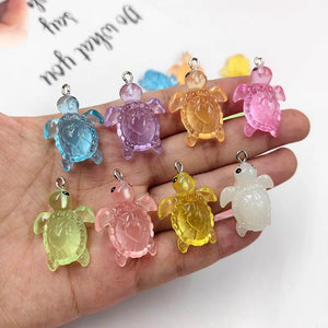 10 Clear Fluorescent Turtle Charms for Jewelry Making Resin Animals Pendant