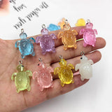 10 Clear Fluorescent Turtle Charms for Jewelry Making Resin Animals Pendant