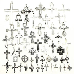 40g Mix Antique Silver Cross Pendant Charms DIY Jewelry Making