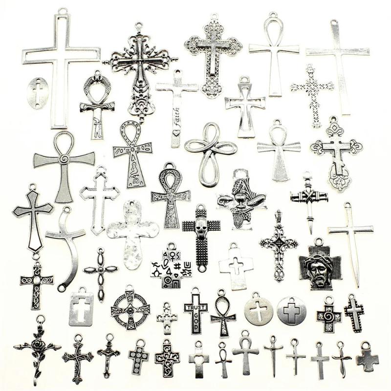 40g Mix Antique Silver Cross Pendant Charms DIY Jewelry Making