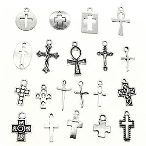 40g Mix Antique Silver Cross Pendant Charms DIY Jewelry Making