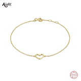 925 Silver Heart Frame Charm Bracelet 18K Plated Stackable Thin Slim Women Gift