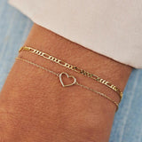 925 Silver Heart Frame Charm Bracelet 18K Plated Stackable Thin Slim Women Gift