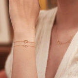 925 Silver Heart Frame Charm Bracelet 18K Plated Stackable Thin Slim Women Gift