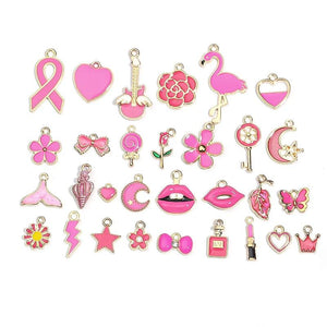 30pcs Pink Lips Lipstick Enamel Charms For Jewelry Making