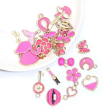 30pcs Pink Lips Lipstick Enamel Charms For Jewelry Making
