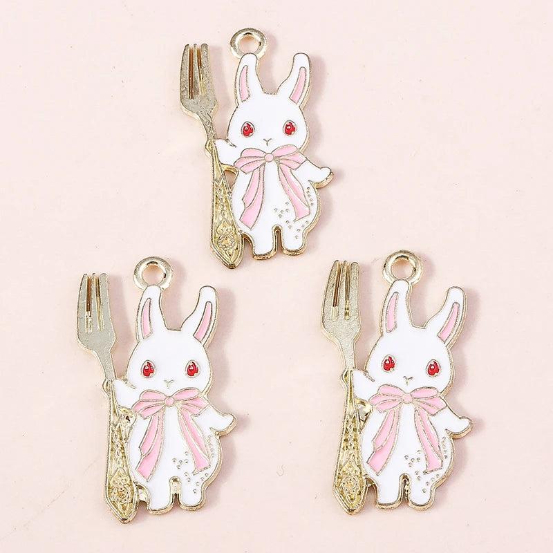10pcs Enamel Bunny Rabbit Charms for Jewelry Making DIY Findings