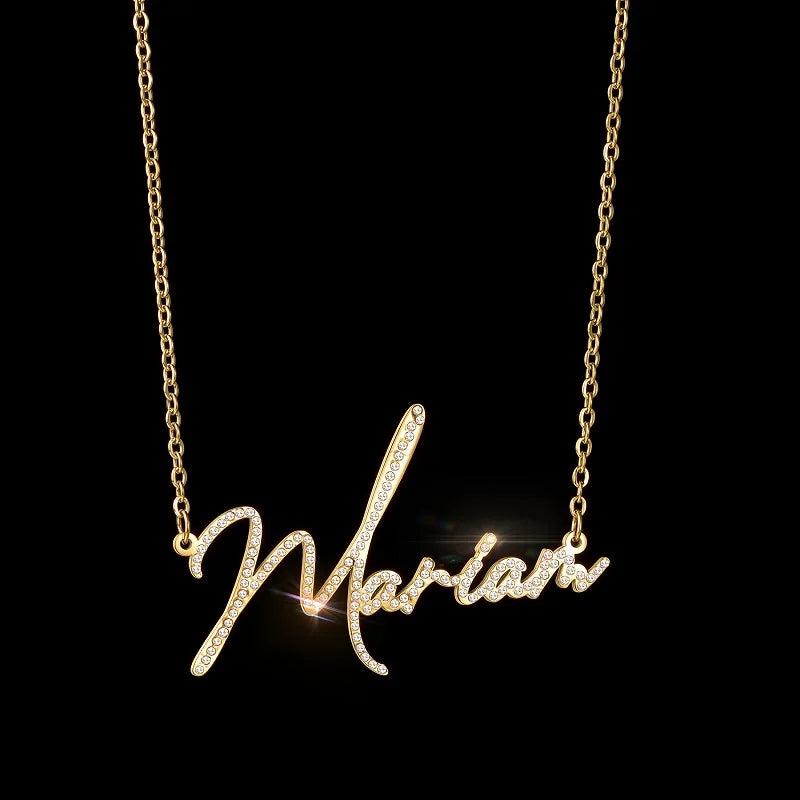 Personalized Zircon Pendant Nameplate Necklace Stainless Steel Women Girls