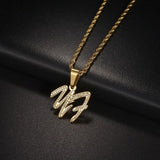 Personalized Zircon Pendant Nameplate Necklace Stainless Steel Women Girls