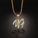 Personalized Zircon Pendant Nameplate Necklace Stainless Steel Women Girls