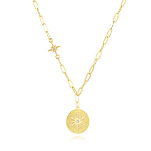 925 Silver Astrolabe Octagonal CZ Paper Clip Charm Necklace