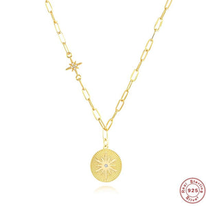 925 Silver Astrolabe Octagonal CZ Paper Clip Charm Necklace