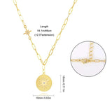 925 Silver Astrolabe Octagonal CZ Paper Clip Charm Necklace