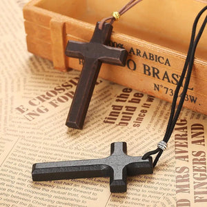 Cross Pendant Wood Necklace Vintage Men Women Belief Crucifix Meditation