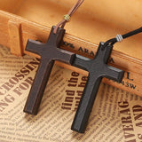 Cross Pendant Wood Necklace Vintage Men Women Belief Crucifix Meditation