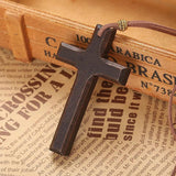 Cross Pendant Wood Necklace Vintage Men Women Belief Crucifix Meditation