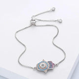 Zircon Hamsa Bracelet Silver Charm Adjustable Women brt-k45
