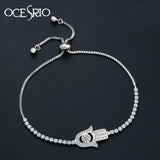 Zircon Hamsa Bracelet Silver Charm Adjustable Women brt-k45
