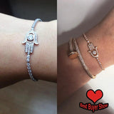 Zircon Hamsa Bracelet Silver Charm Adjustable Women brt-k45