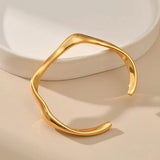 Irregular Line Twisted Chunky Metal 18k Plated Open Bracelet