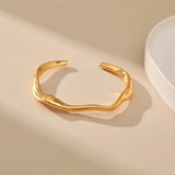 Irregular Line Twisted Chunky Metal 18k Plated Open Bracelet