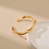 Irregular Line Twisted Chunky Metal 18k Plated Open Bracelet