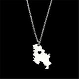Stainless Steel Serbia Map Pendant Necklace for Women Girls Srbija Jewelry
