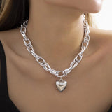 Gothic Twisted Thick Clavicle Necklace Men Punk Metal Heart Pendant