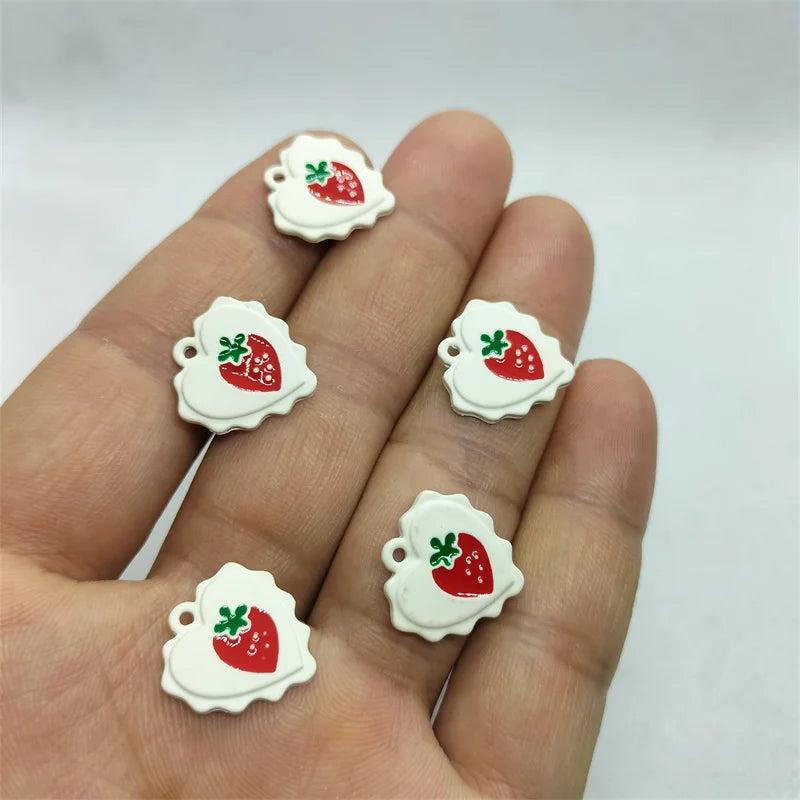 10pcs Enamel Strawberry Charms for DIY Earrings
