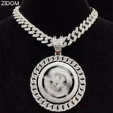 Hip Hop Iced Out Rotatable Dollar Pendant Necklace