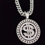 Hip Hop Iced Out Rotatable Dollar Pendant Necklace
