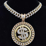 Hip Hop Iced Out Rotatable Dollar Pendant Necklace