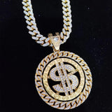 Hip Hop Iced Out Rotatable Dollar Pendant Necklace