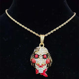Hip Hop Iced Out Mask Pendant Necklace Miami Cuban Chain Necklaces