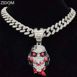 Hip Hop Iced Out Mask Pendant Necklace Miami Cuban Chain Necklaces