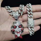 Hip Hop Iced Out Mask Pendant Necklace Miami Cuban Chain Necklaces