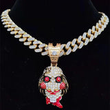 Hip Hop Iced Out Mask Pendant Necklace Miami Cuban Chain Necklaces