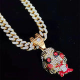 Hip Hop Iced Out Mask Pendant Necklace Miami Cuban Chain Necklaces