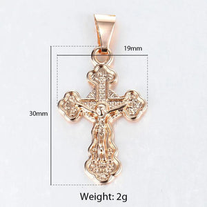 Rose Cross Pendant Necklace Jesus Charm CZ Pendant Snail Link Chain
