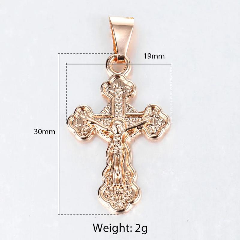 Rose Cross Pendant Necklace Jesus Charm CZ Pendant Snail Link Chain