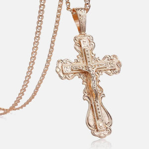 Rose Cross Pendant Necklace Jesus Charm CZ Pendant Snail Link Chain
