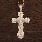 Rose Cross Pendant Necklace Jesus Charm CZ Pendant Snail Link Chain