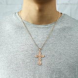 Rose Cross Pendant Necklace Jesus Charm CZ Pendant Snail Link Chain