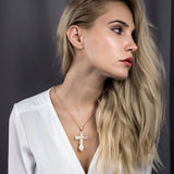 Rose Cross Pendant Necklace Jesus Charm CZ Pendant Snail Link Chain